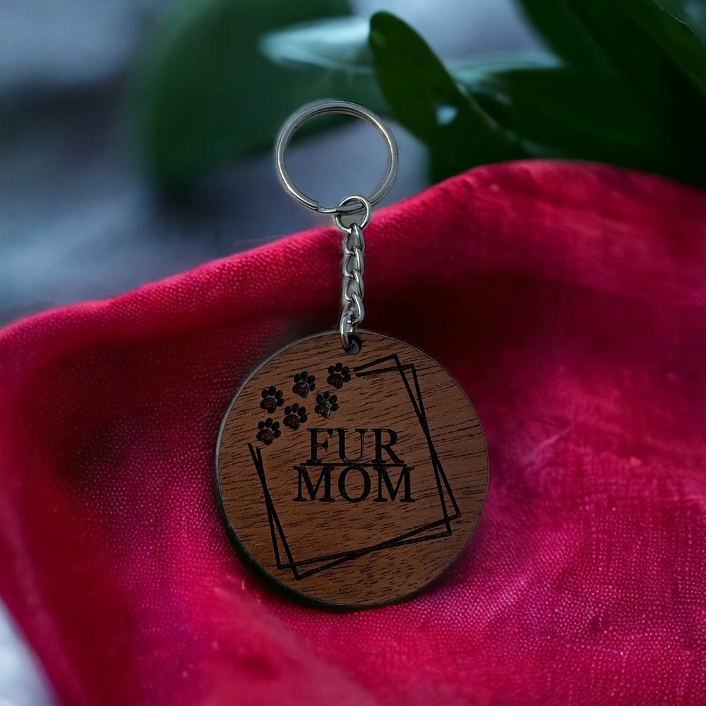 Fur Mom Wood Keychain